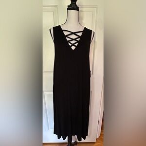 Philosophy Black Midi Dress Stretch Crisscross Neckline Sleeveless Flowy Sz. XL